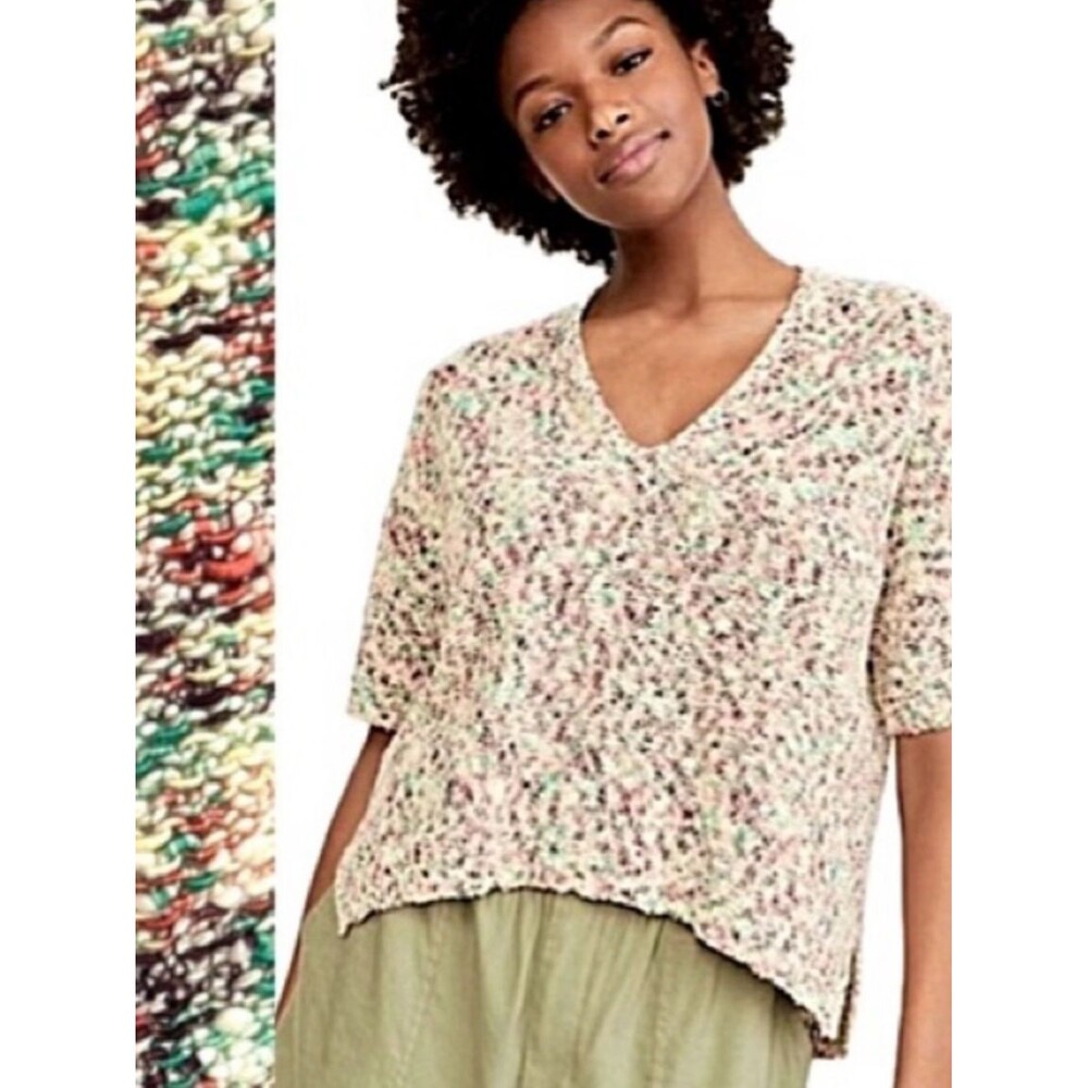 Lou & Grey for LOFT Rainbow Melange Short Sleeve Slouchy V-neck Sweater Size XS